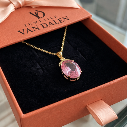 Keizerlijke ovale hangerketting met roze saffier | Goud