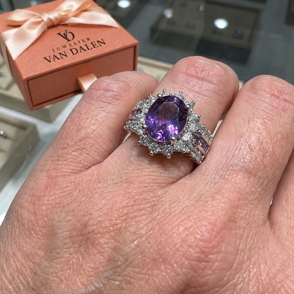 Kroonring Schemering met amethist | Witgoud