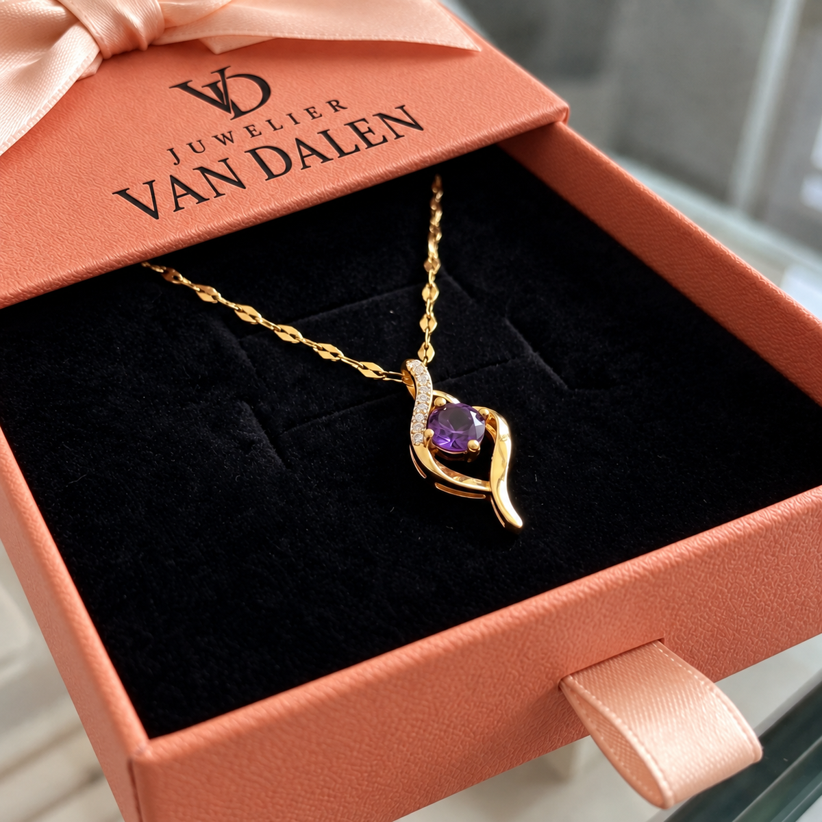 Wervelketting Oona met amethist | Goud