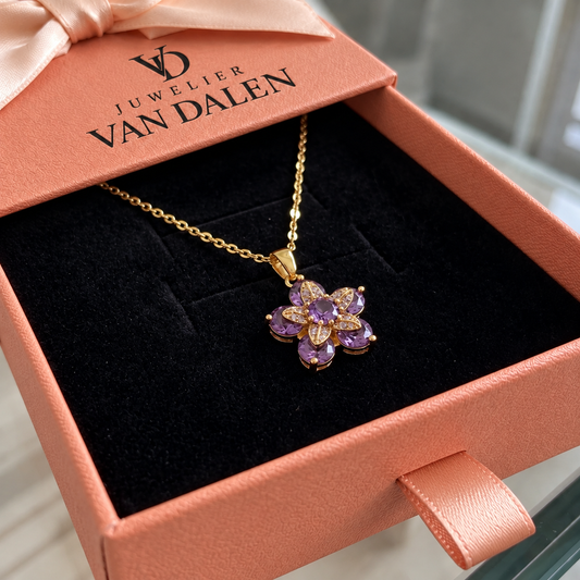 Paarse bloemenketting Rebecca | Goud
