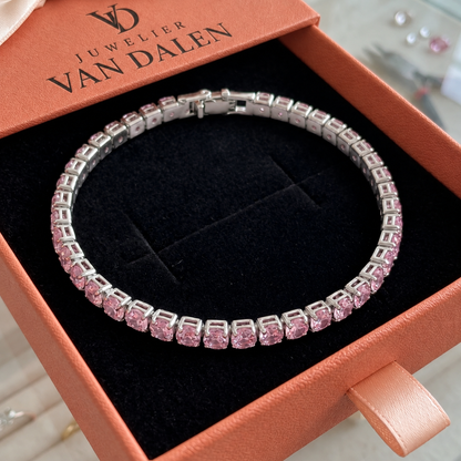 Tennisarmband met roze saffier | Witgoud