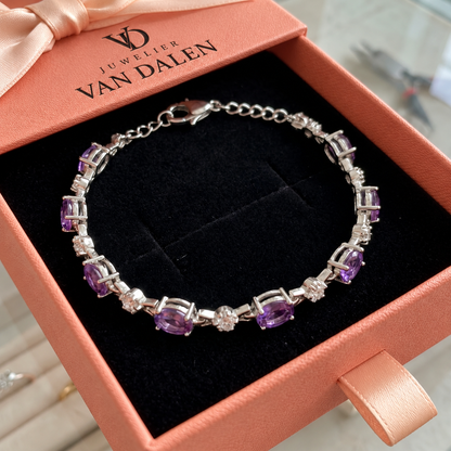 Armband met sterrenamethisten | Witgoud