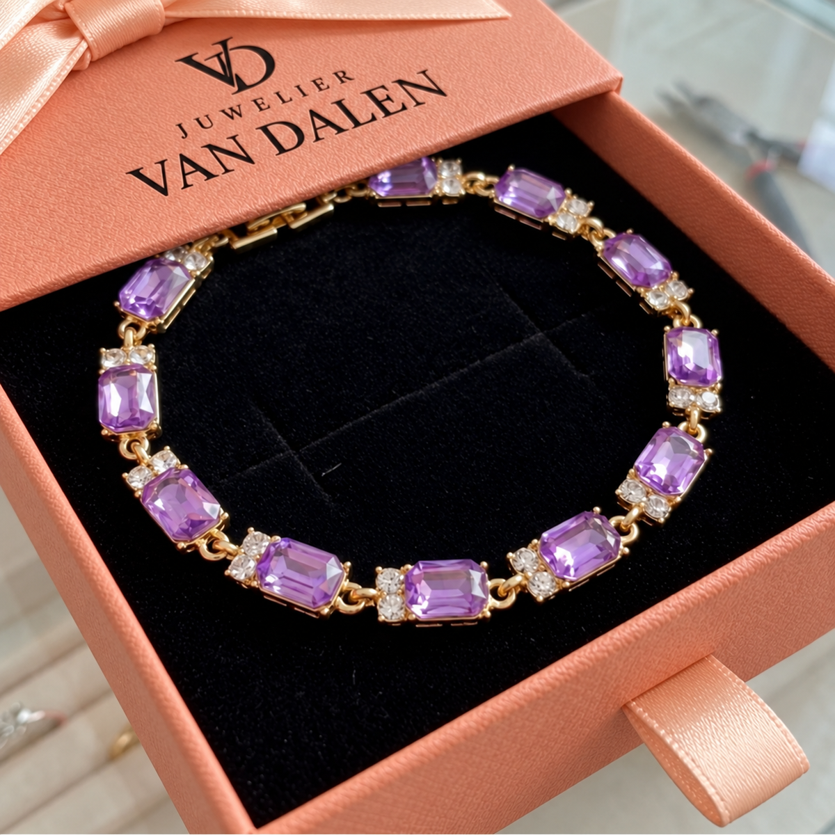 Bedelarmband Sophie met amethist | Goud