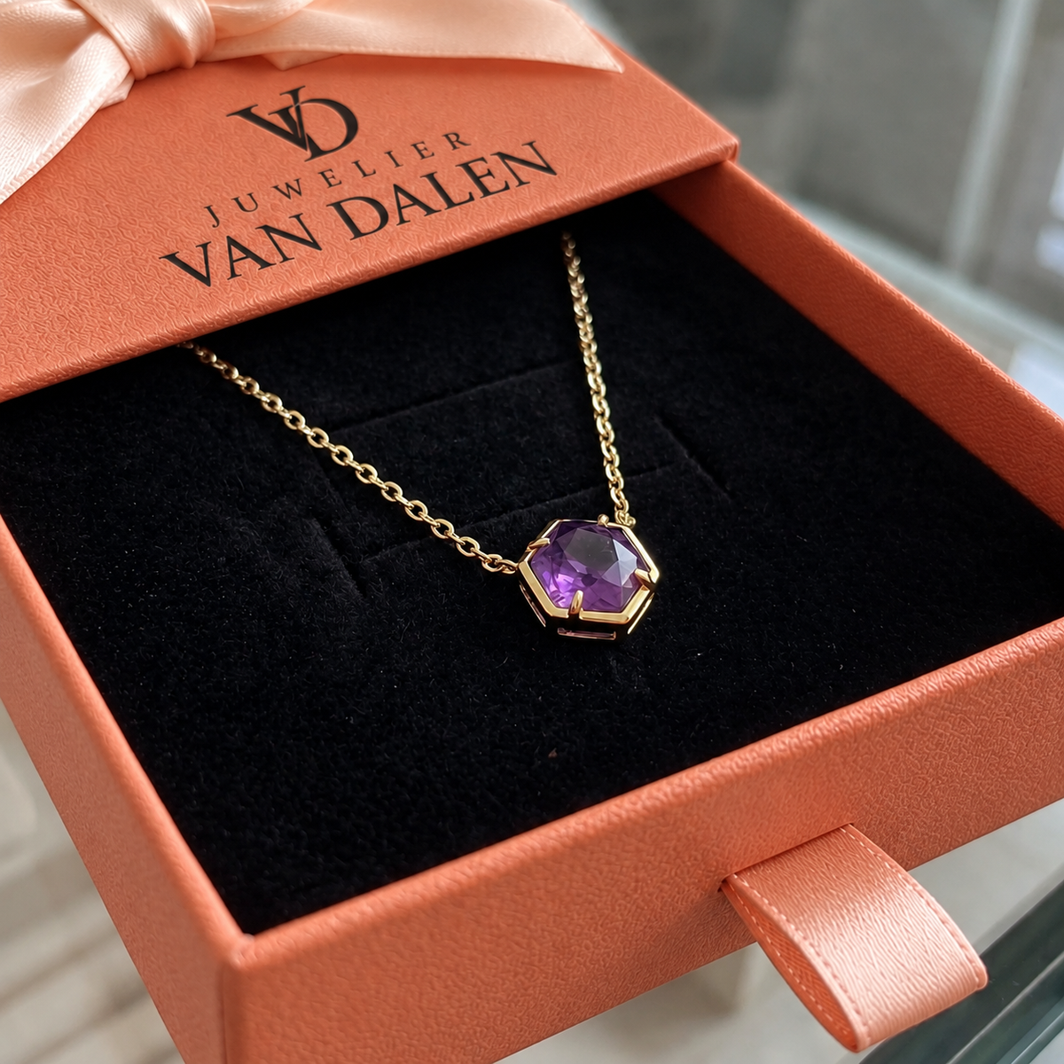 Hangerketting met gezette amethist | Roségoud