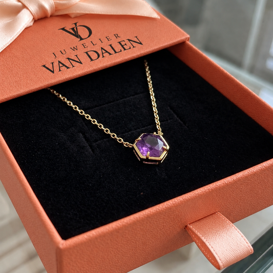 Hangerketting met gezette amethist | Roségoud