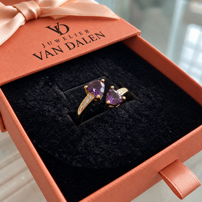 Paarse ring Zoey met verstrengelde harten | Goud