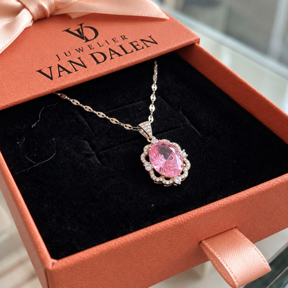 Roze ovale kroon-haloketting | Witgoud