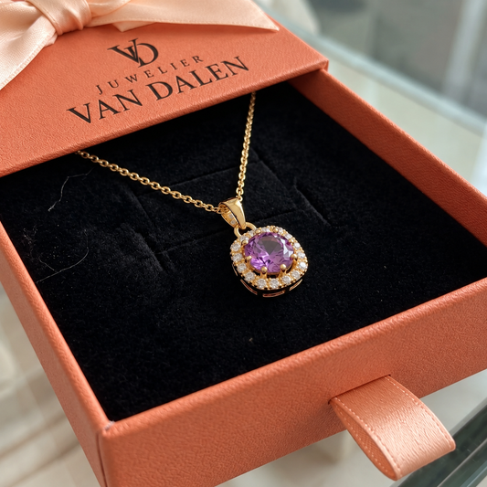 Vierkante pavé-ketting met amethist | Goud