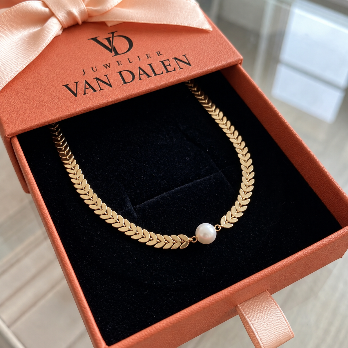 Griekse ketting met parel | Goud