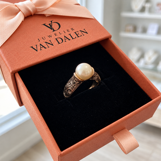 Retro ring met parel | Goud