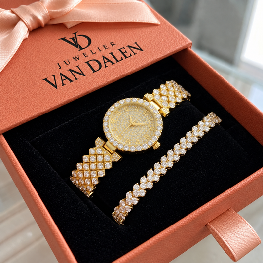 Luxe horloge- en armbandset Straling | Goud
