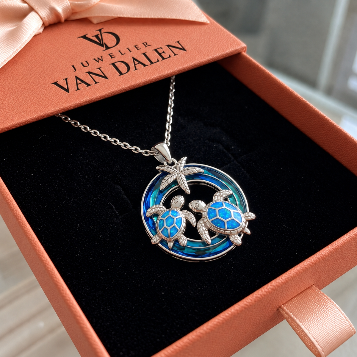 Ketting met schildpad, cirkel en opaal | Goud