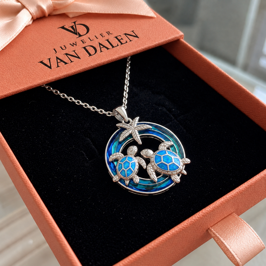 Ketting met schildpad, cirkel en opaal | Goud