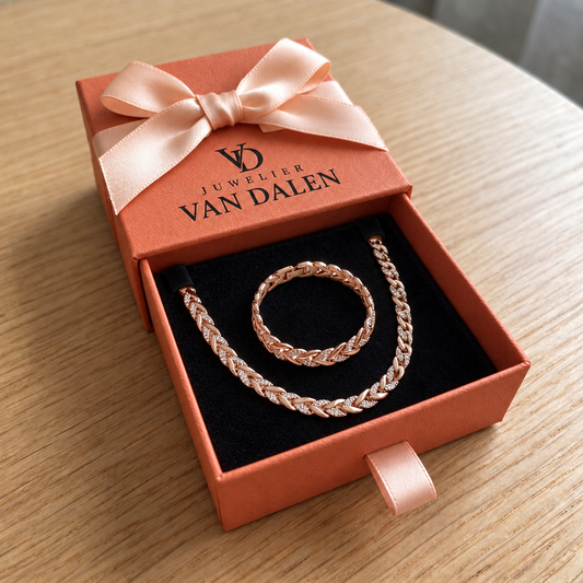 Elegante visstaartset met kristallen en stenen | Roségoud