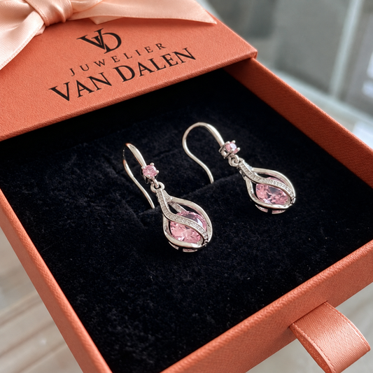 Stralende gedraaide oorbellen Rosalith | Wit goud