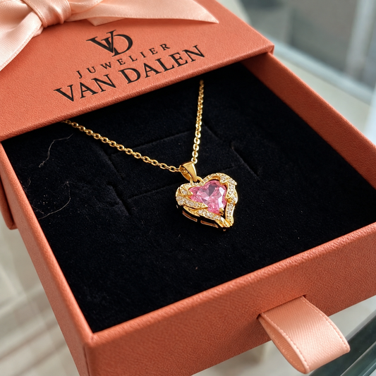 Roze hartketting Engelenomhelzing | Goud