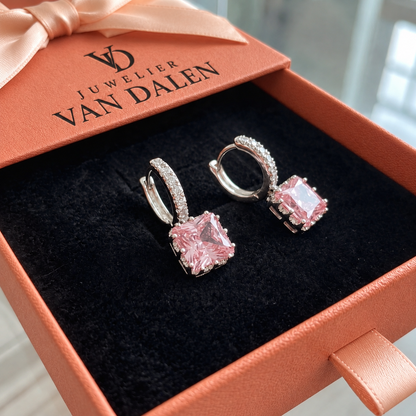 Stralende roze oorringen | Witgoud