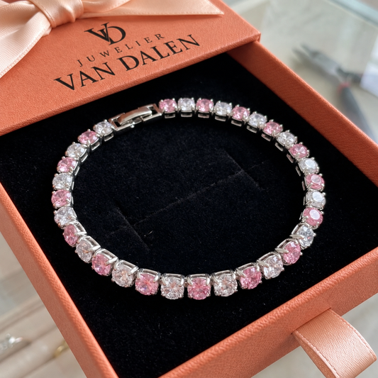 Duo-tennisarmband met roze saffier | Wit goud