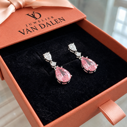Oorbellen Mireya Roze Glans | Wit goud