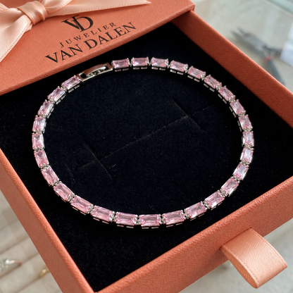 Roze saffier prisma-tennisarmband | Wit goud