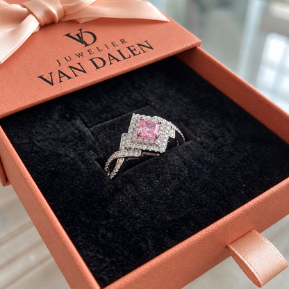 Vierkante pavé-ring | Witgoud