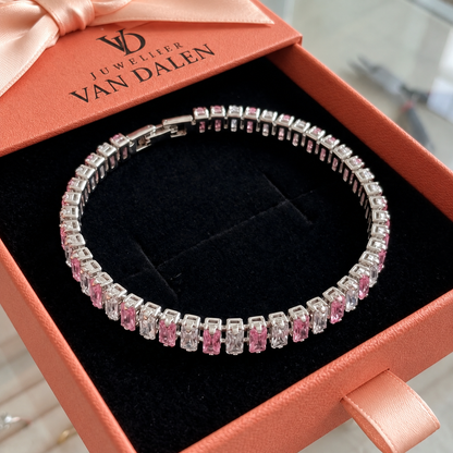 Tennisarmband met roze strepen | Witgoud