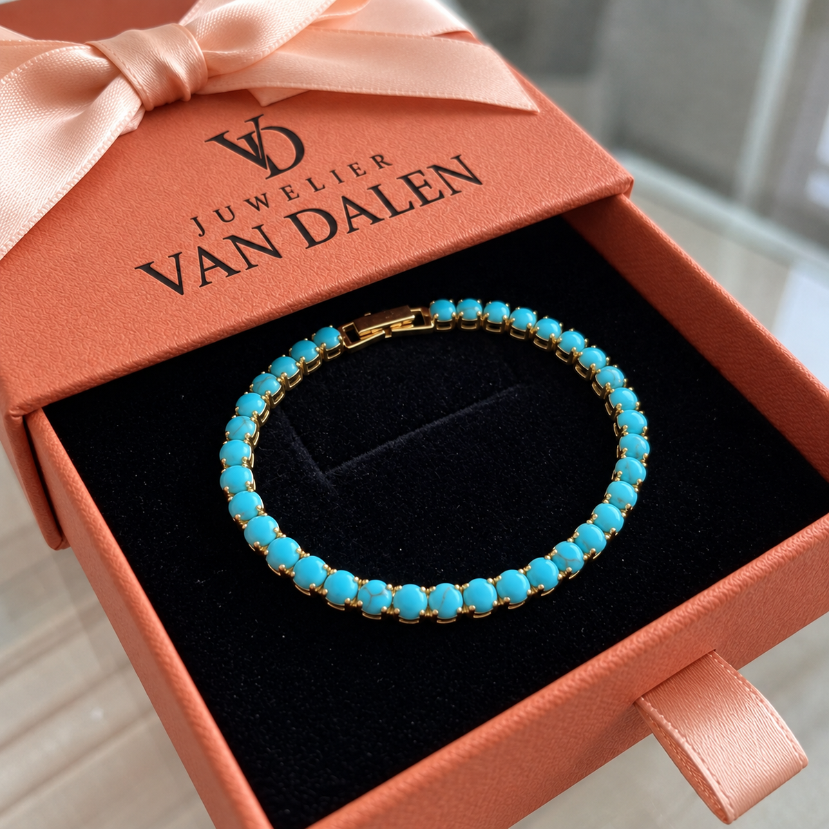Ronde turquoise tennisarmband | Goud