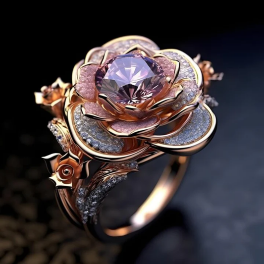 Gelaagde ringen met exotische bloemen in goud