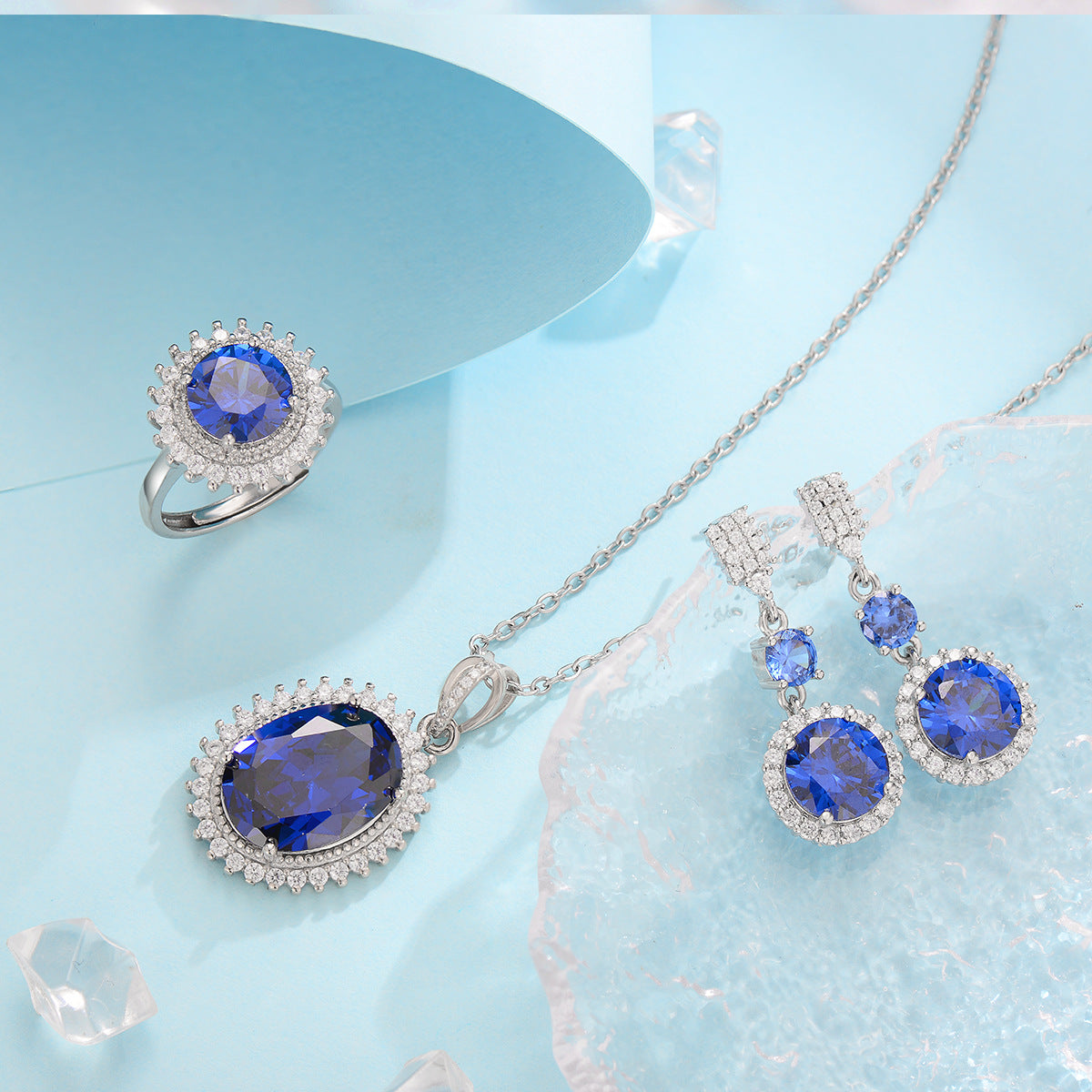 Blauwe set Aurielle Solwyn in wit goud