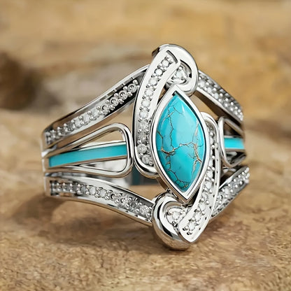 Opvallende turquoise marquise-ring in wit goud