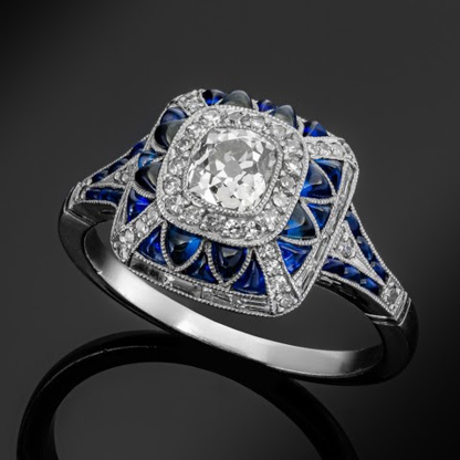 Stralende vierkante blauwe ring | Goud
