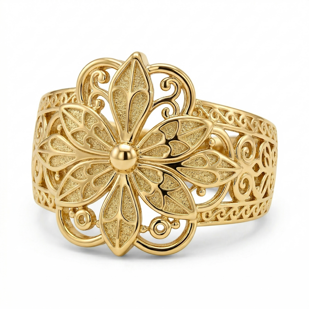 Vintage-geïnspireerde bloemring in goud