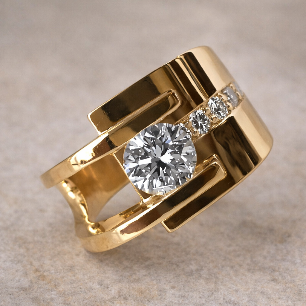 Grillige retro ring met steentjes in goud
