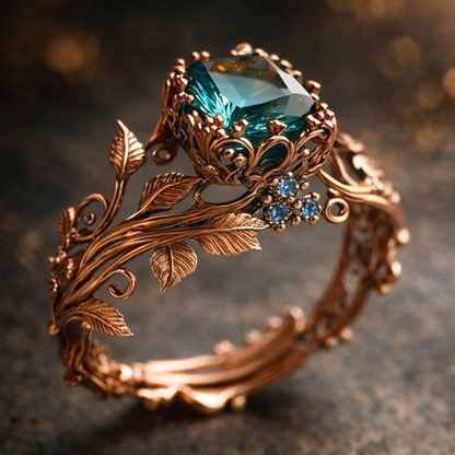 Natuurring met groen kristal in goud