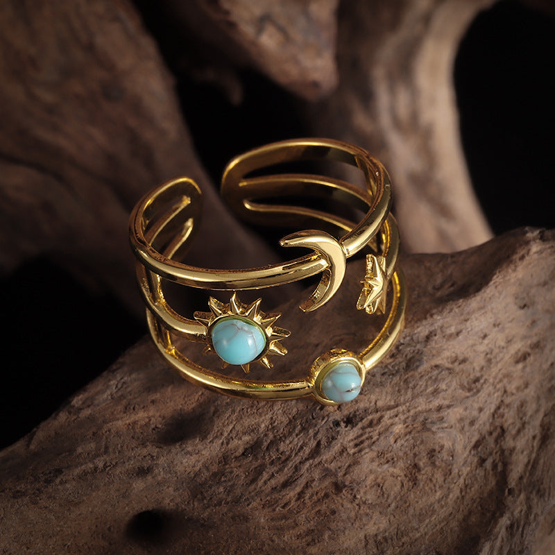 Turquoise ring Orbit Soluna in goud