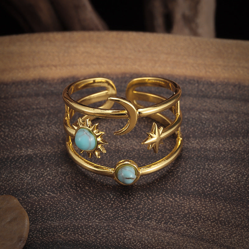 Turquoise ring Orbit Soluna in goud
