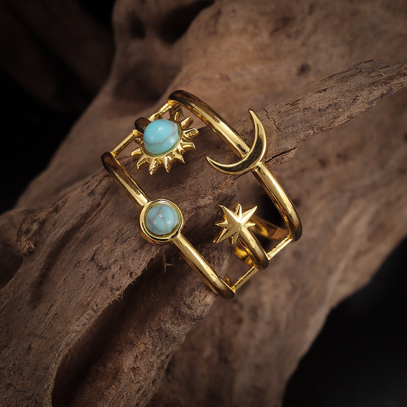 Turquoise ring Orbit Soluna in goud