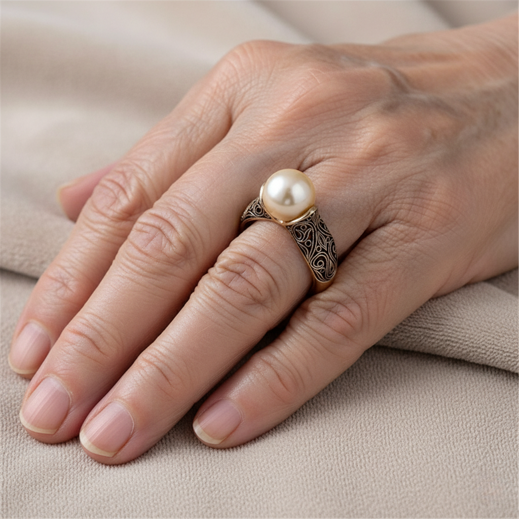 Retro ring met parel in goud