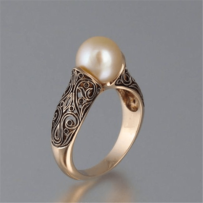 Retro ring met parel in goud