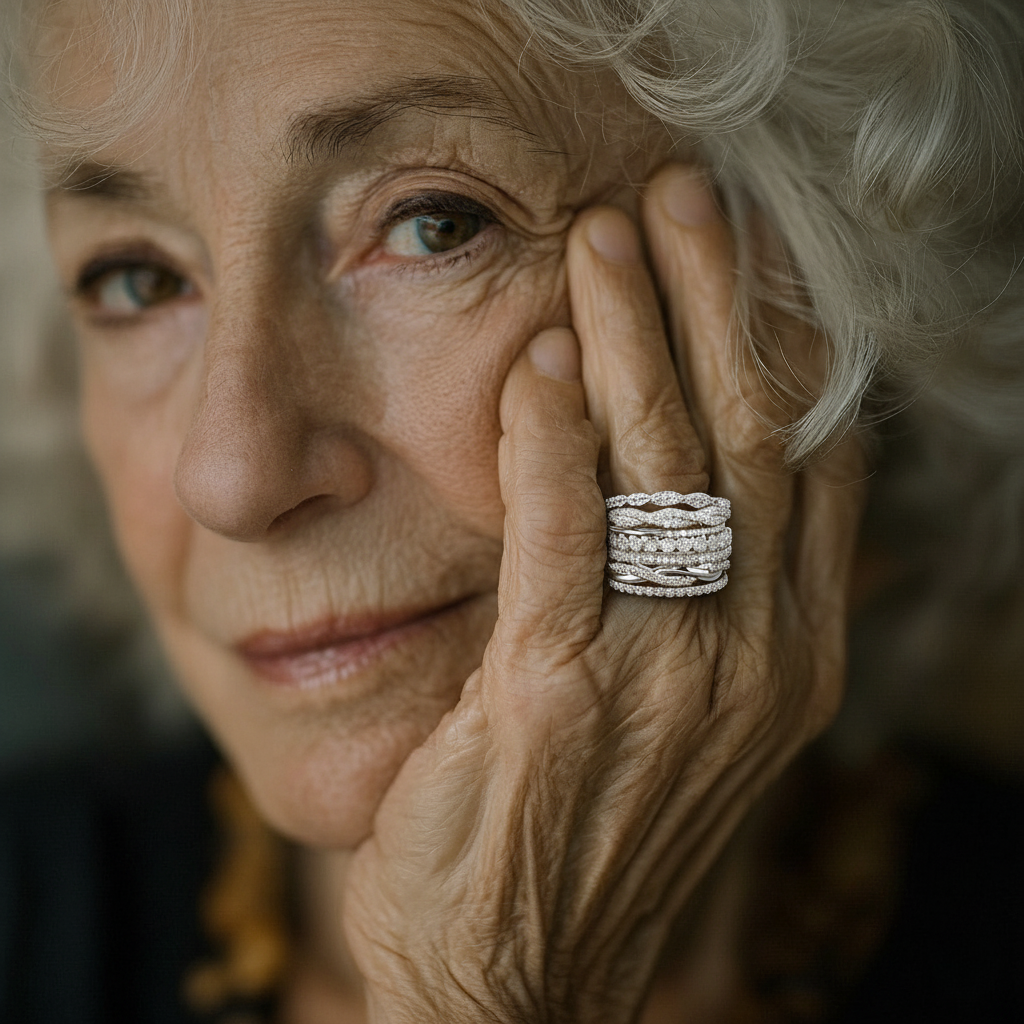 Gelaagde retro ring met steentjes in goud