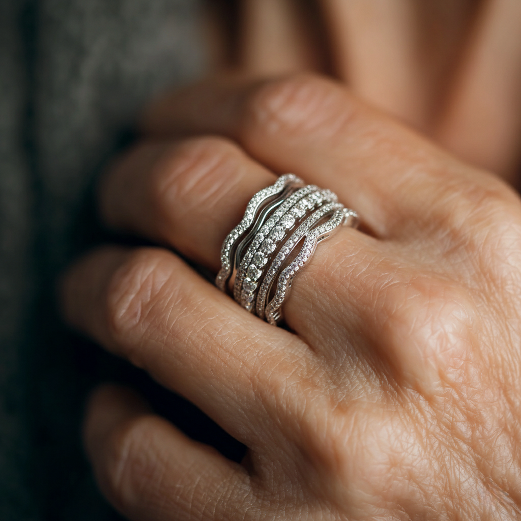 Gelaagde retro ring met steentjes in goud