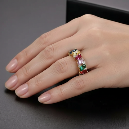 Retro ring met veelkleurige steentjes in goud