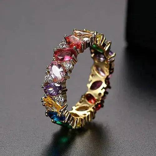 Retro ring met veelkleurige steentjes in goud