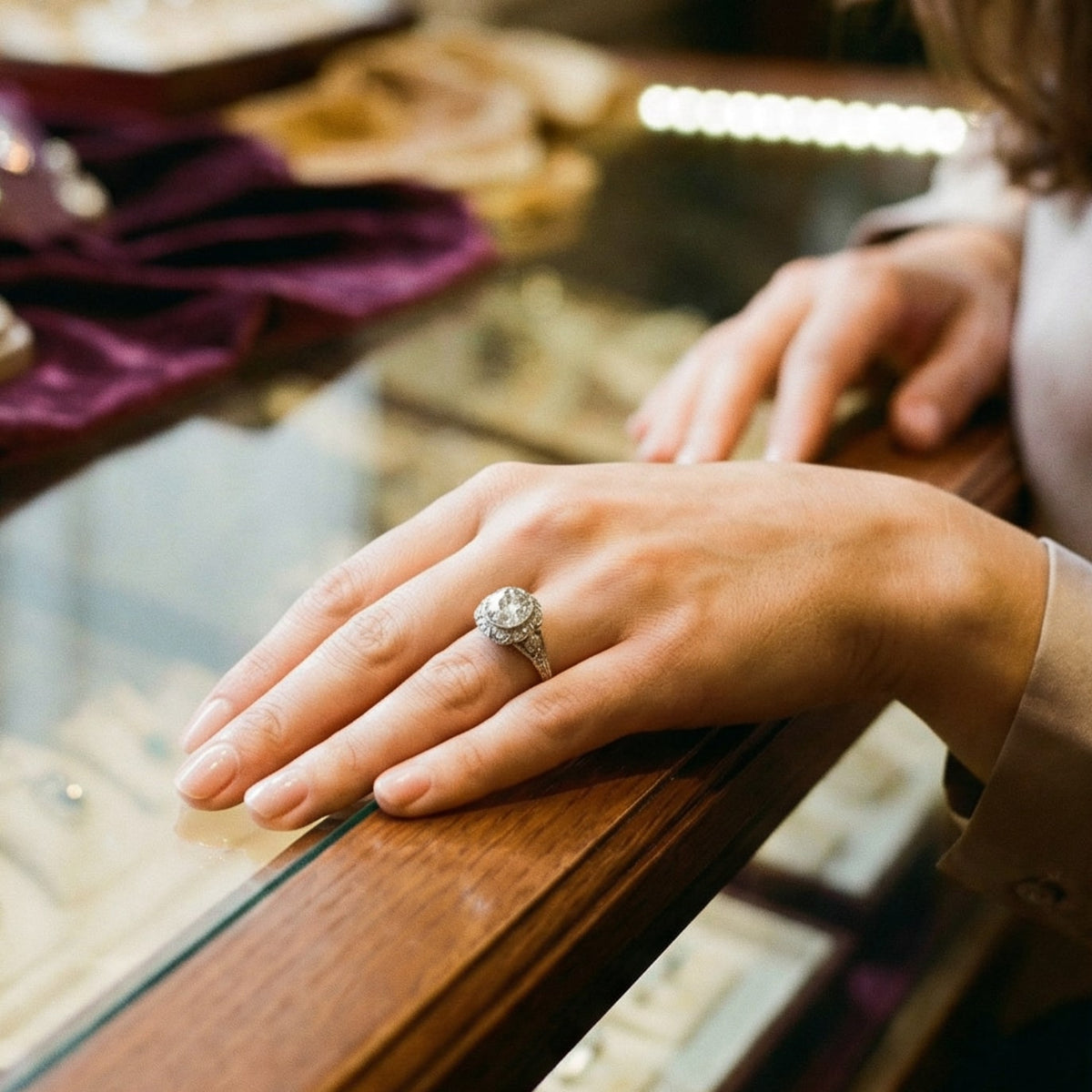 Retro kristallen ring in wit goud