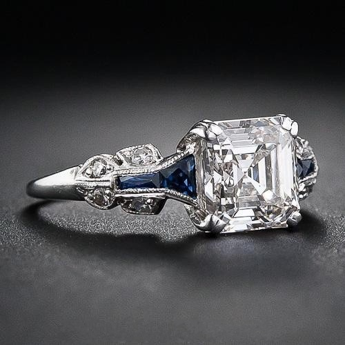 Blauwe retro ring in wit goud