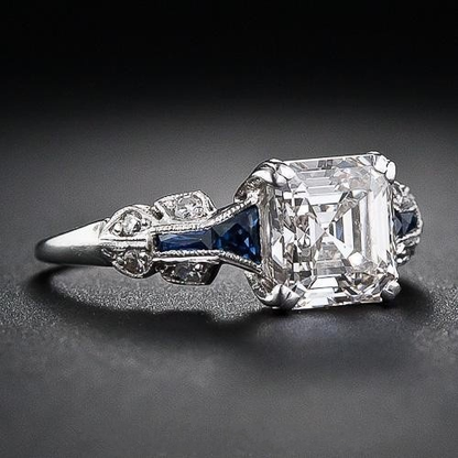 Blauwe retro ring in wit goud