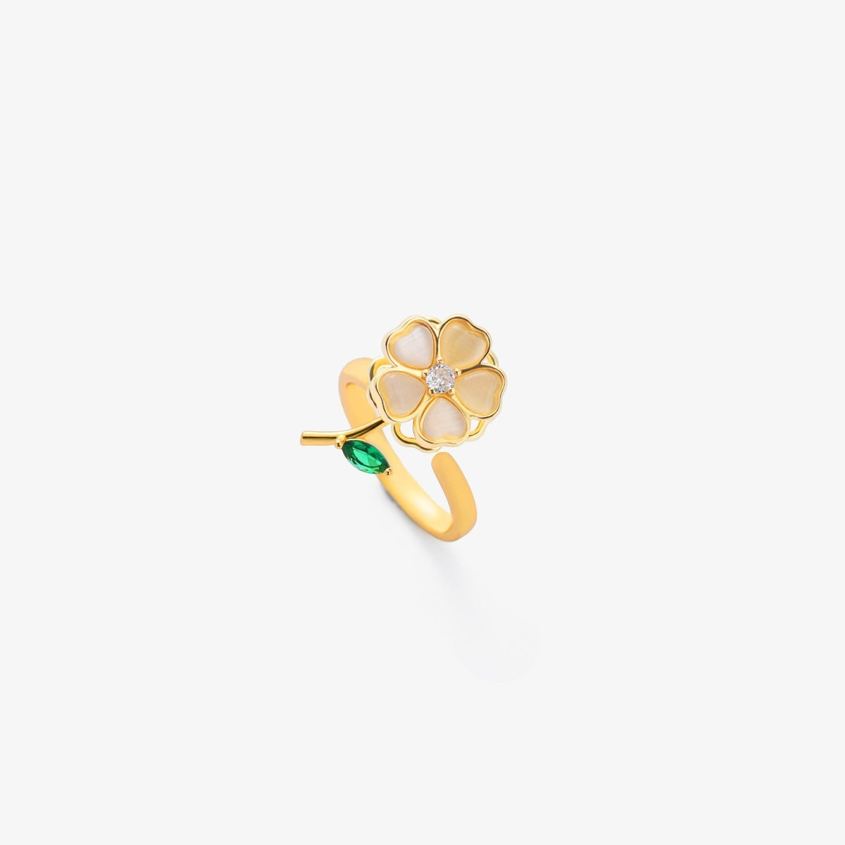 Draaibare smaragd bloem- en bladring in goud