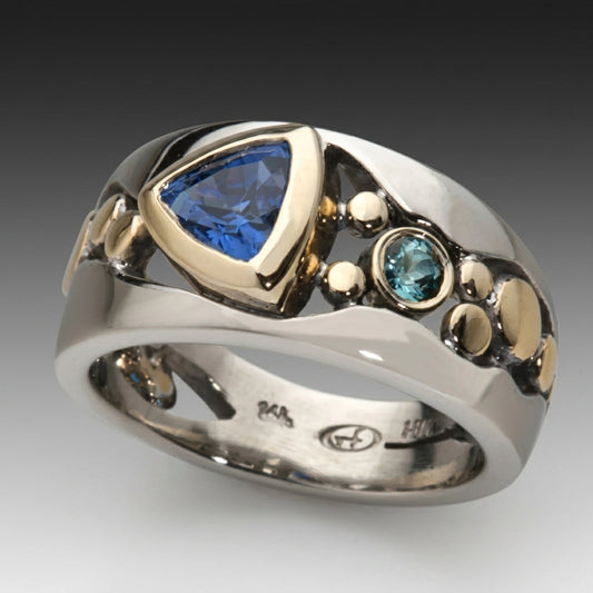Blauwe vintage ring in goud