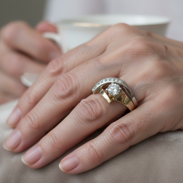 Grillige vintage ring met steentjes in goud