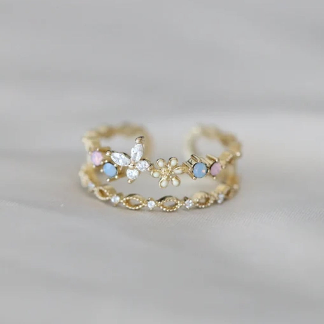 Vintage bloemring in goud